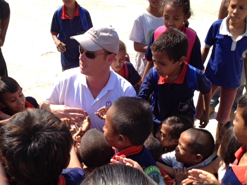 Paul Singer with the children at Tuana Laran School.